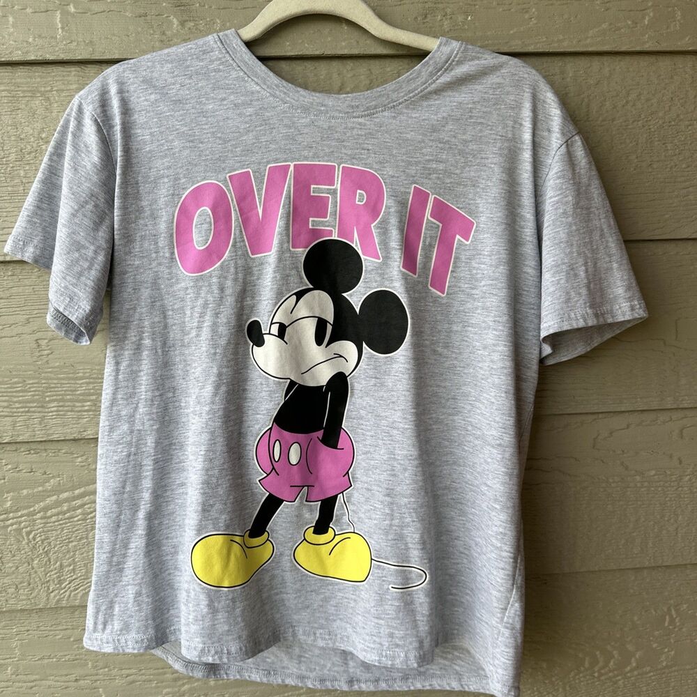 Disney Mickey Mouse Over It Graphic Tee Grey Heather Pink Large LT12615SP
